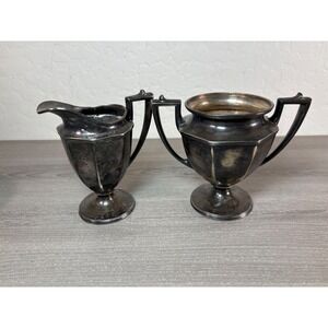 Vintage HMCEP Silver Plated Creamer and Sugar Bowl Set Art Deco Paneled 0606